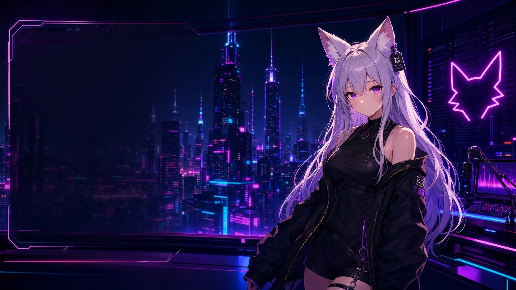 Seline in the OPZ radio booth overlooking the city at night